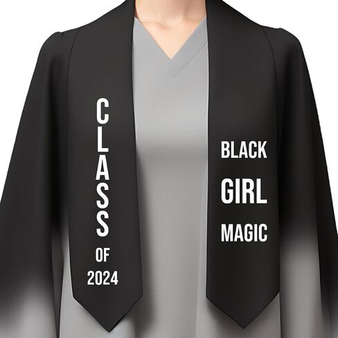 Custom White Stole Graduation. Satin Sash for Class of 2024, Black Girl Magic Design, Perfect for Ceremonies & Honors (Black) in Saudi Arabia