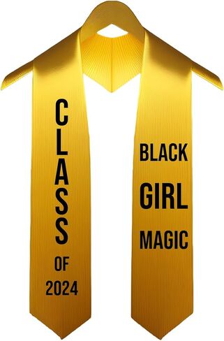 Custom White Stole Graduation. Satin Sash for Class of 2024, Black Girl Magic Design, Perfect for Ceremonies & Honors (Black) in Saudi Arabia