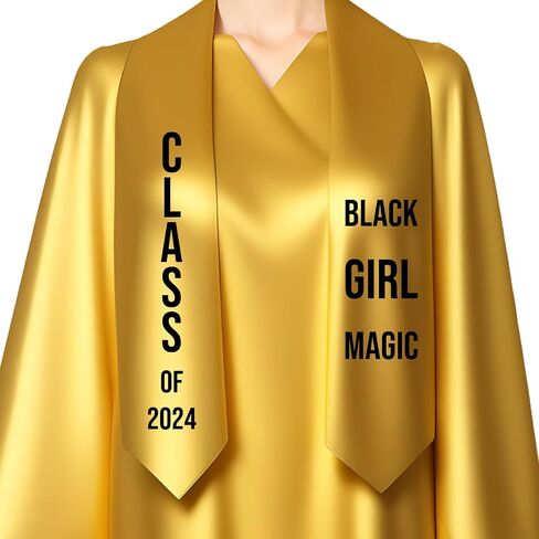 Custom White Stole Graduation. Satin Sash for Class of 2024, Black Girl Magic Design, Perfect for Ceremonies & Honors (Black) in Saudi Arabia