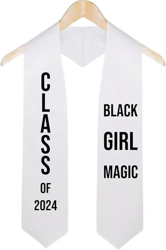 Custom White Stole Graduation. Satin Sash for Class of 2024, Black Girl Magic Design, Perfect for Ceremonies & Honors (Black) in Saudi Arabia
