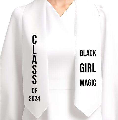 Custom White Stole Graduation. Satin Sash for Class of 2024, Black Girl Magic Design, Perfect for Ceremonies & Honors (Black) in Saudi Arabia