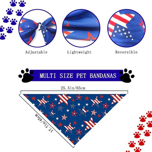 4th of July Dog Bandanas & Matching Scrunchie Set Blue Independence Holiday Bandana for Medium Large Pet Dogs Birthday and Owner Gifts,Durable Triangle Single Sided Dog Scarf 17.7x17.7X 25.6 Inches in Kuwait