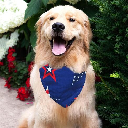 4th of July Dog Bandanas & Matching Scrunchie Set Blue Independence Holiday Bandana for Medium Large Pet Dogs Birthday and Owner Gifts,Durable Triangle Single Sided Dog Scarf 17.7x17.7X 25.6 Inches in Kuwait