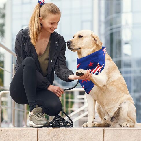 4th of July Dog Bandanas & Matching Scrunchie Set Blue Independence Holiday Bandana for Medium Large Pet Dogs Birthday and Owner Gifts,Durable Triangle Single Sided Dog Scarf 17.7x17.7X 25.6 Inches in Kuwait