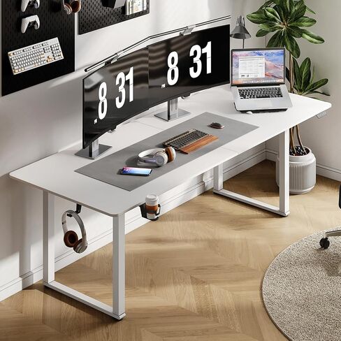 Standing Desk, 71x32 Inches Rectangle Stand Up Desk with 4 Legs, Dual Motor and Memory Controller, Adjustable Height from 28-46 Inches for Home and Computer Workstation, White in Saudi Arabia