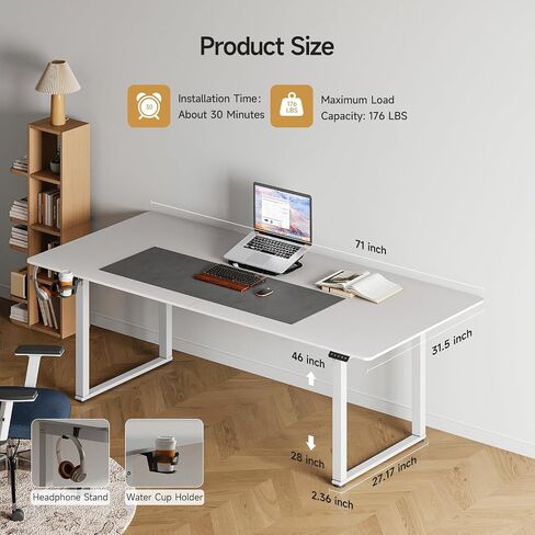 Standing Desk, 71x32 Inches Rectangle Stand Up Desk with 4 Legs, Dual Motor and Memory Controller, Adjustable Height from 28-46 Inches for Home and Computer Workstation, White in Saudi Arabia