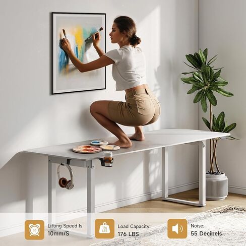 Standing Desk, 71x32 Inches Rectangle Stand Up Desk with 4 Legs, Dual Motor and Memory Controller, Adjustable Height from 28-46 Inches for Home and Computer Workstation, White in Saudi Arabia