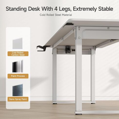 Standing Desk, 71x32 Inches Rectangle Stand Up Desk with 4 Legs, Dual Motor and Memory Controller, Adjustable Height from 28-46 Inches for Home and Computer Workstation, White in Saudi Arabia