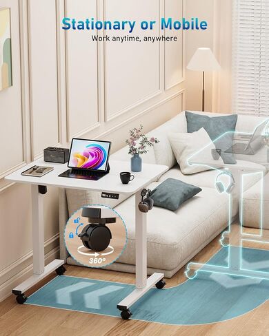 Small Height Adjustable Electric Standing Desk, 31.5" x 23.6" Sit Stand up Desk with Splice Board, Ergonomic Rising Computer Home Office Desk Table with Memory Preset, White Frame/White Top in Kuwait