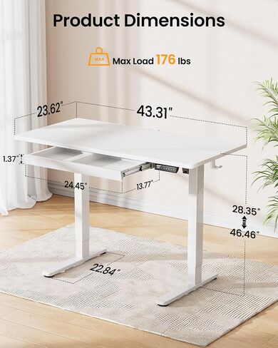 ErGear 44" x 24" Electric Standing Desk with Drawers, Height Adjustable Desk with 4 Preset Heights, Ergonomic Rising Home Office Computer Table with Splice Board, White in Saudi Arabia