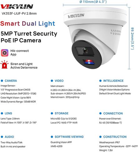 متوافق مع كاميرا Hikvision 4MP Varifocal IP PoE، كاميرا أمان زووم بصري، عدسة 2.8-12 مم، كشف الإنسان/المركبة، رؤية ليلية ملونة EXIR 164ft، H.265+، 120dB WDR، MicroSD(512G) in Kuwait