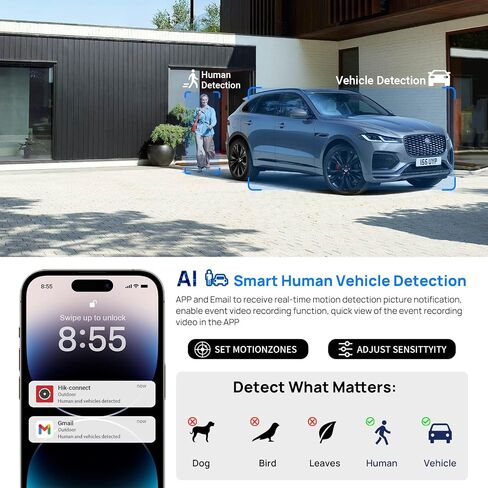 متوافق مع كاميرا Hikvision 4MP Varifocal IP PoE، كاميرا أمان زووم بصري، عدسة 2.8-12 مم، كشف الإنسان/المركبة، رؤية ليلية ملونة EXIR 164ft، H.265+، 120dB WDR، MicroSD(512G) in Kuwait