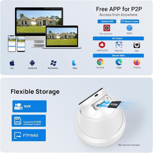 متوافق مع كاميرا Hikvision 4MP Varifocal IP PoE، كاميرا أمان زووم بصري، عدسة 2.8-12 مم، كشف الإنسان/المركبة، رؤية ليلية ملونة EXIR 164ft، H.265+، 120dB WDR، MicroSD(512G) in Kuwait
