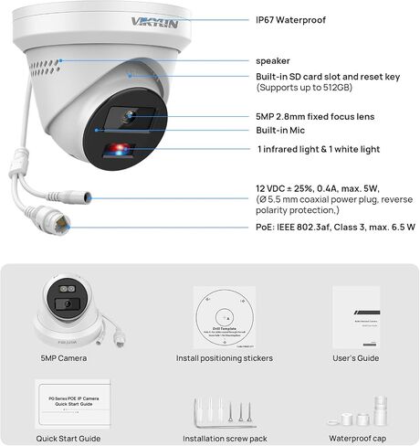 متوافق مع كاميرا Hikvision 4MP Varifocal IP PoE، كاميرا أمان زووم بصري، عدسة 2.8-12 مم، كشف الإنسان/المركبة، رؤية ليلية ملونة EXIR 164ft، H.265+، 120dB WDR، MicroSD(512G) in Kuwait
