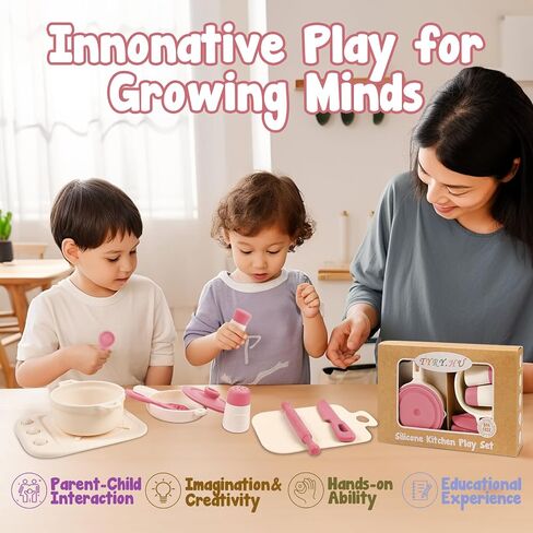 TYRY.HU Play Kitchen Accessories, 11Pcs Pretend Play Toys, BPA Free Silicone Play Kitchen Set, Pretend Play for Toddlers 1-3, Play Kitchen Cooking Utensils Pots & Pans, Learning Gifts for Kids, Pink in Saudi Arabia