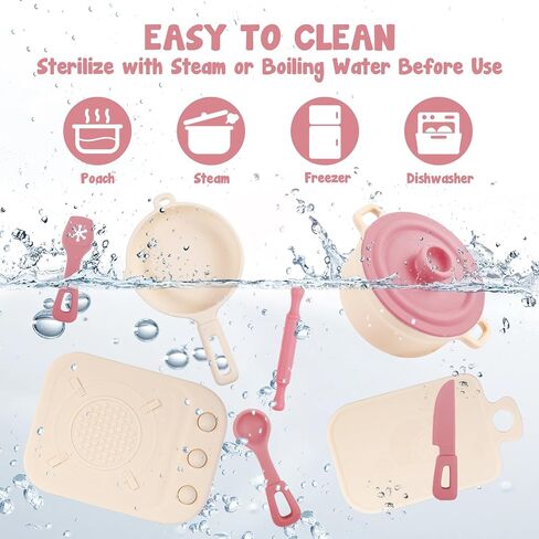 TYRY.HU Play Kitchen Accessories, 11Pcs Pretend Play Toys, BPA Free Silicone Play Kitchen Set, Pretend Play for Toddlers 1-3, Play Kitchen Cooking Utensils Pots & Pans, Learning Gifts for Kids, Pink in Saudi Arabia