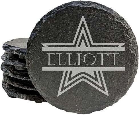 Shining Stars: Personalized Slate Coasters with Name and Star - Round Slate - set of 4 in Saudi Arabia