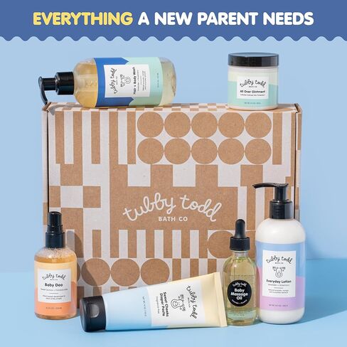 روتين العناية بالبشرة الحساسة للأطفال من 6 خطوات من Tubby Todd - مجموعة هدايا حديثي الولادة - حجم قياسي خالي من العطور in Kuwait
