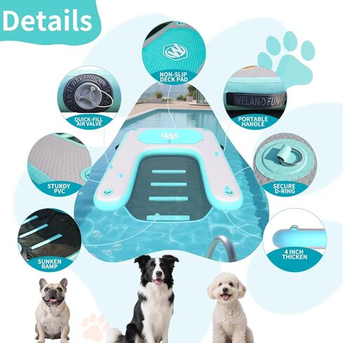 Inflatable Dog Water Ramp for Dogs Up to 220 lbs, Inflatable Dock Floating Platform with Non-Slip EVA Foam，Inflatable Dog Ramp for Boat,Pool, Dock, Lake in Saudi Arabia