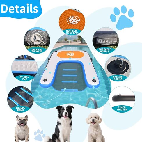 Inflatable Dog Water Ramp for Dogs Up to 220 lbs, Inflatable Dock Floating Platform with Non-Slip EVA Foam，Inflatable Dog Ramp for Boat,Pool, Dock, Lake in Kuwait