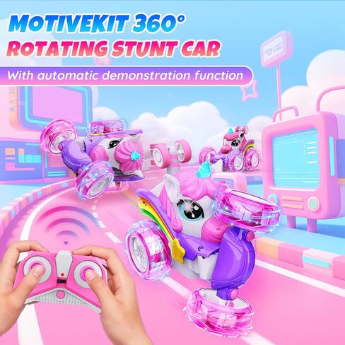 Unicorn Remote Control Car Toys for Girl - 360° Rotating Pink RC Stunt Cars 4WD Remote Cars for Kids, 2.4GHz Toy Car USB Direct Charging with LED Lights, Birthday Gift for 3 4 5 6 7 8 9 Year Old Girl in Kuwait