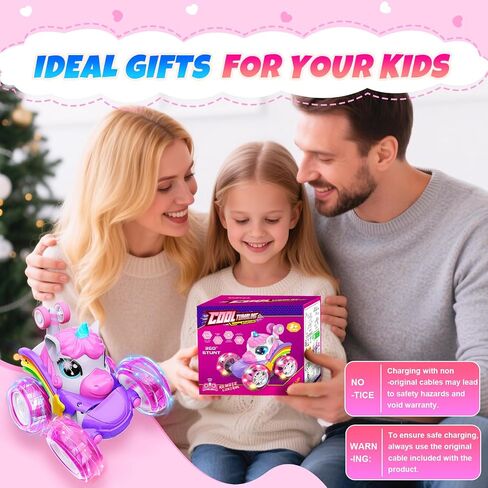 Unicorn Remote Control Car Toys for Girl - 360° Rotating Pink RC Stunt Cars 4WD Remote Cars for Kids, 2.4GHz Toy Car USB Direct Charging with LED Lights, Birthday Gift for 3 4 5 6 7 8 9 Year Old Girl in Kuwait