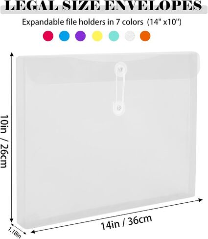 Legal Size Plastic Envelopes with String Tie Closure, 1-1/4" Expansion Clear Poly Envelope Side Loading File Folder Document Organizer for Legal Size Paper, Filing Folders, Office School Home (7) in Saudi Arabia
