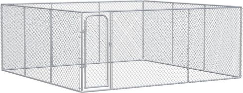 PawHut Large Dog Kennel Outside, Heavy Duty Dog Cage, Outdoor Fence Dog Run with Galvanized Chain Link, Secure Lock, 15.1' x 15.1' x 6 in Kuwait