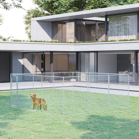 PawHut Large Dog Kennel Outside, Heavy Duty Dog Cage, Outdoor Fence Dog Run with Galvanized Chain Link, Secure Lock, 15.1' x 15.1' x 6 in Kuwait