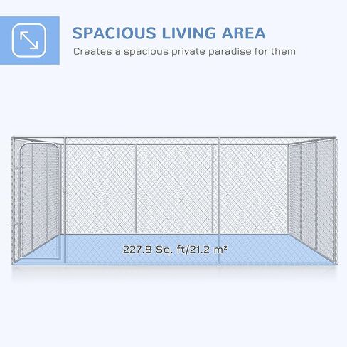 PawHut Large Dog Kennel Outside, Heavy Duty Dog Cage, Outdoor Fence Dog Run with Galvanized Chain Link, Secure Lock, 15.1' x 15.1' x 6 in Kuwait