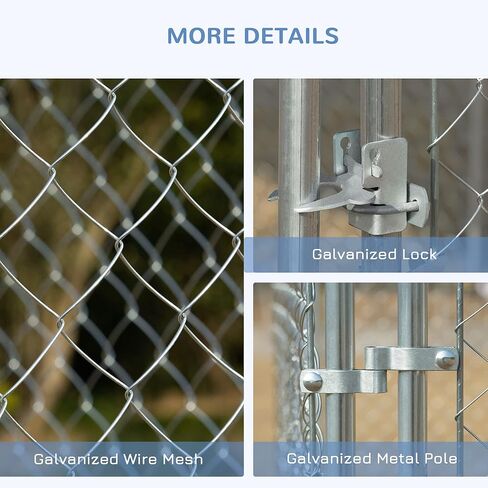 PawHut Large Dog Kennel Outside, Heavy Duty Dog Cage, Outdoor Fence Dog Run with Galvanized Chain Link, Secure Lock, 15.1' x 15.1' x 6 in Kuwait