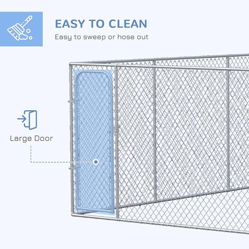 PawHut Large Dog Kennel Outside, Heavy Duty Dog Cage, Outdoor Fence Dog Run with Galvanized Chain Link, Secure Lock, 15.1' x 15.1' x 6 in Kuwait
