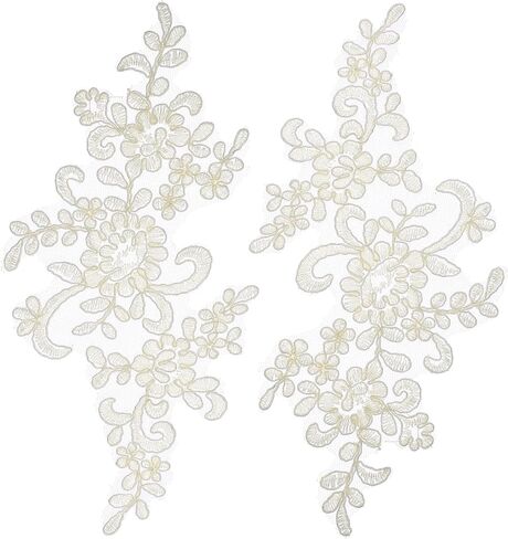 uxcell 2 Pcs Flower Lace Appliques 3D Embroidery Lace Patch Sewing Addition Embellishments for Wedding Bridal Dress Clothes DIY Crafts Accessories Decoration, Silver (23cm) in Saudi Arabia