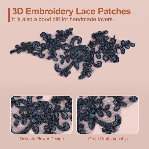 uxcell 2 Pcs Flower Lace Appliques 3D Embroidery Lace Patch Sewing Addition Embellishments for Wedding Bridal Dress Clothes DIY Crafts Accessories Decoration, Silver (23cm) in Saudi Arabia