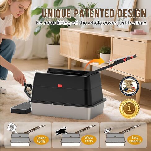 Stainless Steel Litter Box with Lid, SUS304 Metal Cat Litter Box, Enclosed Extra Large Kitty Litter Box High Wall, Jumbo Cat Litter Box with Triple Pedal, Non-Sticky, Anti-Leakage (XXL White) in Kuwait