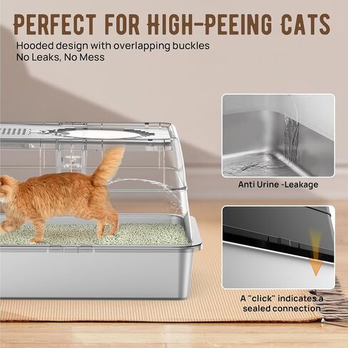 Stainless Steel Litter Box with Lid, SUS304 Metal Cat Litter Box, Enclosed Extra Large Kitty Litter Box High Wall, Jumbo Cat Litter Box with Triple Pedal, Non-Sticky, Anti-Leakage (XXL White) in Kuwait