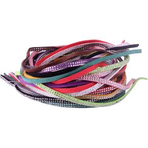 KONMAY 10 Yards 5x2mm Mixed Colors Micro-Fiber Studded Faux Suede Leather Cord with Crystal Rhinestone, Flat Synthetic Leather Strips for Jewelry Making, Crafting