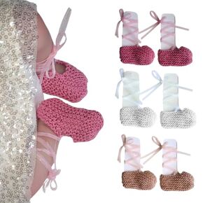 3 Pairs - FIRST BALLET SLIPPERS - 0 to 1 month - Newborns- 100% HANDMADE KNITTED - BABY GIRL SHOES - Pink, White and Beige