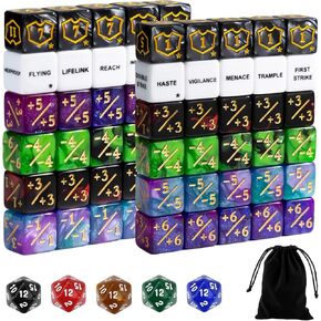 65PCS MTG Dice Keywords Counters Bulk Ability MTG Tokens, Shield Life Counter 6 Sided Dice Set for Magic Card, CCG Creature Stats TCG Cards Gaming Accessories