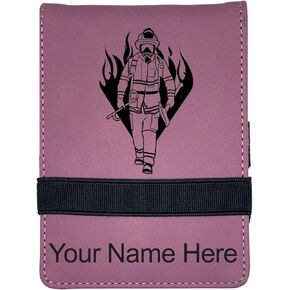 LaserGram Mini Padfolio with Notepad and Pen, Fireman, Personalized Engraving Included (Black with Gold)