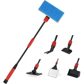 hygger Easy Clean Fish Tank Cleaner, 6 in 1 Aquarium Cleaning Tools Kit with Extendable Handle Algae Scraper Sponge Scrubber Firm Scrub Brush Fish Net Gravel Rake for Acrylic & Glass Tank