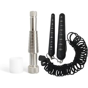 Ring Stretcher Set with Ring Sizer Tool, Solid Steel Ring Size Adjuster & Finger Size Gauge Tool with Plastic Mandrel kit for Precise Ring Resizing and Measurement