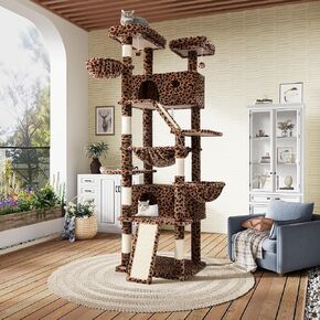 SHA CERLIN 81in Multi-Level Tall Cat Tree Tower for Indoor Kitties/Larger Cat Condo Furniture with Hammock/Cozy Pussycat Perches/Sisal Scratching Posts/Pet House/Wide Base/Dark Grey