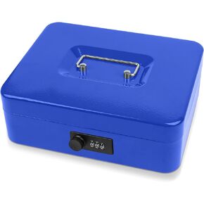 Small Cash Box with Combination Lock and Removable Cash Tray, Metal Money Box for Cash Safe, Durable Double Layer Code Petty Money Organizer for Security, 7.87"x 6.30"x 3.54", Black