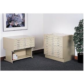 Victorian Vintage Flat File High Base, Steel, Tan.29.5" L x 40.5" W x 20" H, Rolling Metal Drawers for Office Storage, Ideal for Craft and Tool Storage