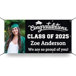 Personalized Graduation Photo Vinyl Banner Sign - Class of 2025 Custom Photo and Name - Milweb1 - Black - 2'x4'
