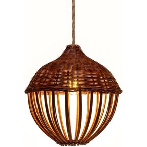 Handmade Natural Rattan Pinecone Pendant Lamp Shade – Eco-Friendly Boho Home Decor, Unique Nursery Lighting Gift for Kids, Sustainable Hotel & Restaurant Ceiling Light Fixture (No Lamp)