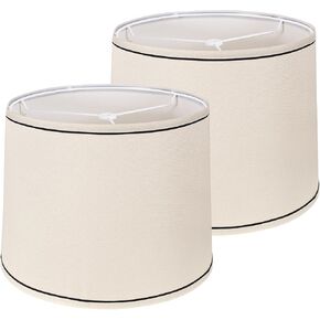 Lamp Shades Set of 2 - Drum Lampshades 11.4" x 12.9" x 9.8" Inches, Fabric Medium Replacement Lampshades for Table Lamp, Floor Lamp, Assembly Required, Spider,Linen