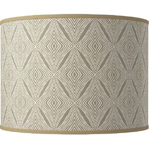Hardback Giclee Drum Print Lamp Shade Moroccan Diamonds Brown Large 15.5" Top x 15.5" Bottom x 11" High Spider with Replacement Harp and Finial Fitting - Giclee Glow