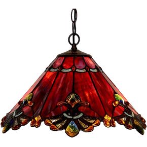 Bieye L10059 Baroque Tiffany Style Stained Glass Ceiling Pendant Fixture with 17 Inch Wide Handmade Shade (Red)